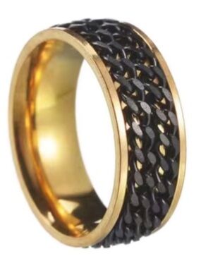 Black Chain Spinner Ring Stainless Steel Gold Band | Fidget Anxiety Ring